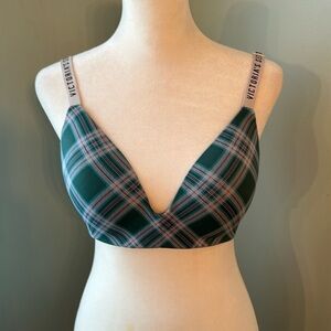 Victoria’s Secret Green Plaid t-shirt Lightly Padded wireless Bra 34C